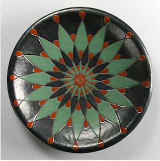 Bold geometric designs against a silky black ground. Raoul Lachenal